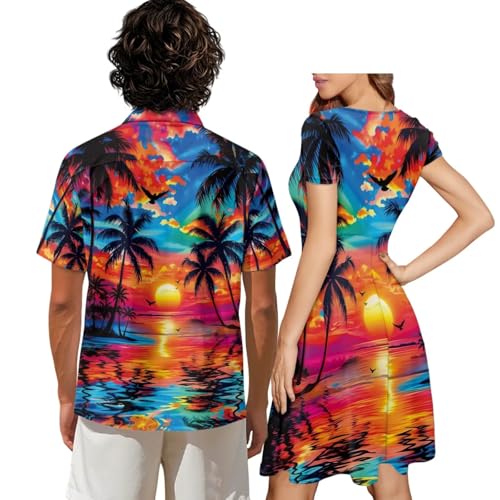 Image of AFPANQZ Couple Matching Outfit Casual Men's Button Down Shirt or Short Sleeve Summer Sundresses Dresses for Women 2026