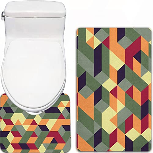 FALOME 2-teilige rutschfeste Badematte,Geometrischer 3D-Effekt Abstrakte geometrische Quadrate und Würfel Futuristischer… – Bild 5