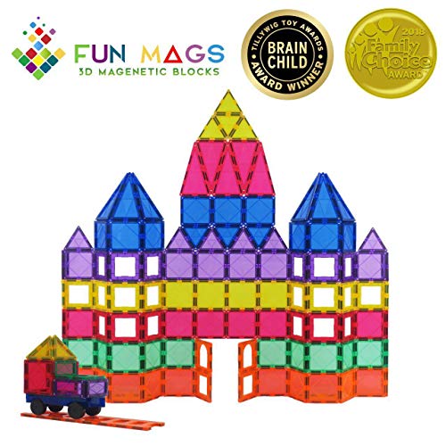 Fun Mags Magnetic Blocks 100-Piece Set 3D Magnetic Building Blocks, STEM Educational Magna Magnetic Tiles Magnet Toys for Kids, Toddlers (100)