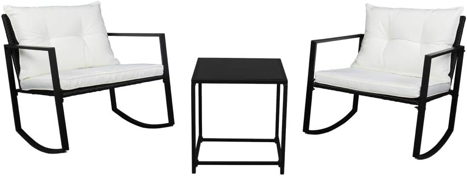 Single 2pcs Coffee Table 1pc Exposed Rocking Chair Three-Piece Set Black