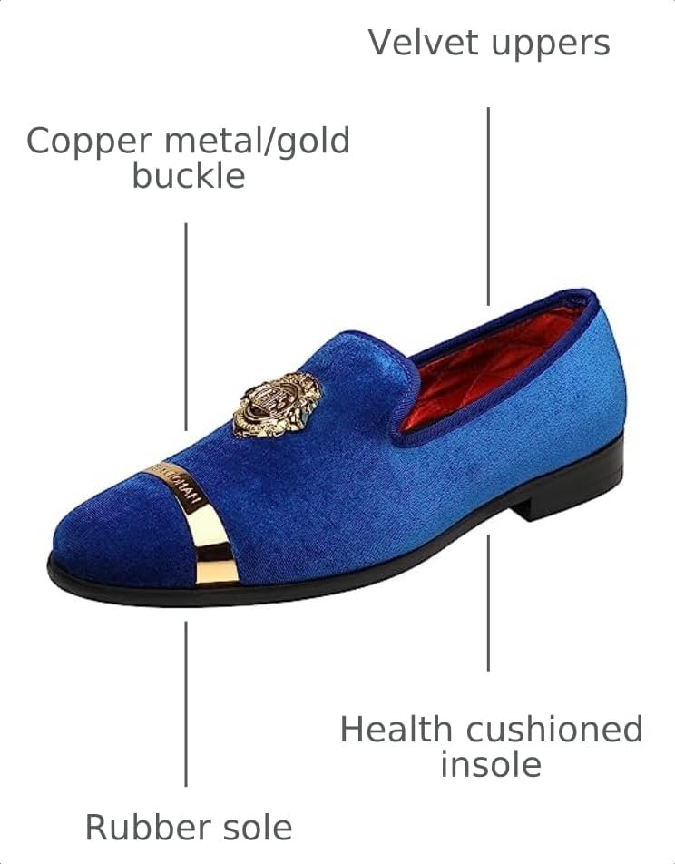 Image of ELANROMAN Men's Velvet Loafers Dress Fashion Wedding Party Prom Shoes