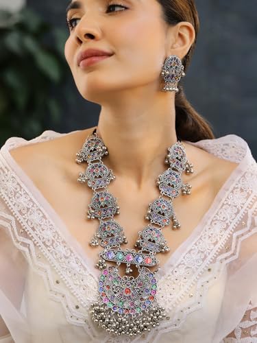 Image of Rubans Oxidised Necklace Set Indian Tribal Style Ethnic Jewellery Gift for Women & Girls