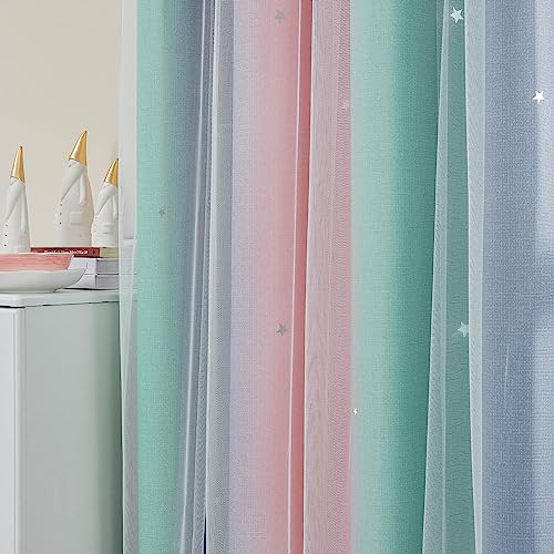 Image of XiDi Curtains for Bedroom Decor, Rainbow Pinkgreen grey52 /45