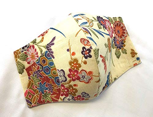 洗える立体マスク おしゃれマスク 日本の至宝、結城紬(ゆうきつむぎ)シルク(正絹)100%を使用 染付 フィルターポケット付き 日本製 送料無料(郵送)