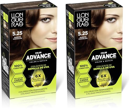 Llongueras Color Advance Tinte Pelo Mujer Coloración Permanente 100% Cobertura Incluso En Canas Resistentes - Tono 5.25 Marrón Chocolate (Paquete de 2)