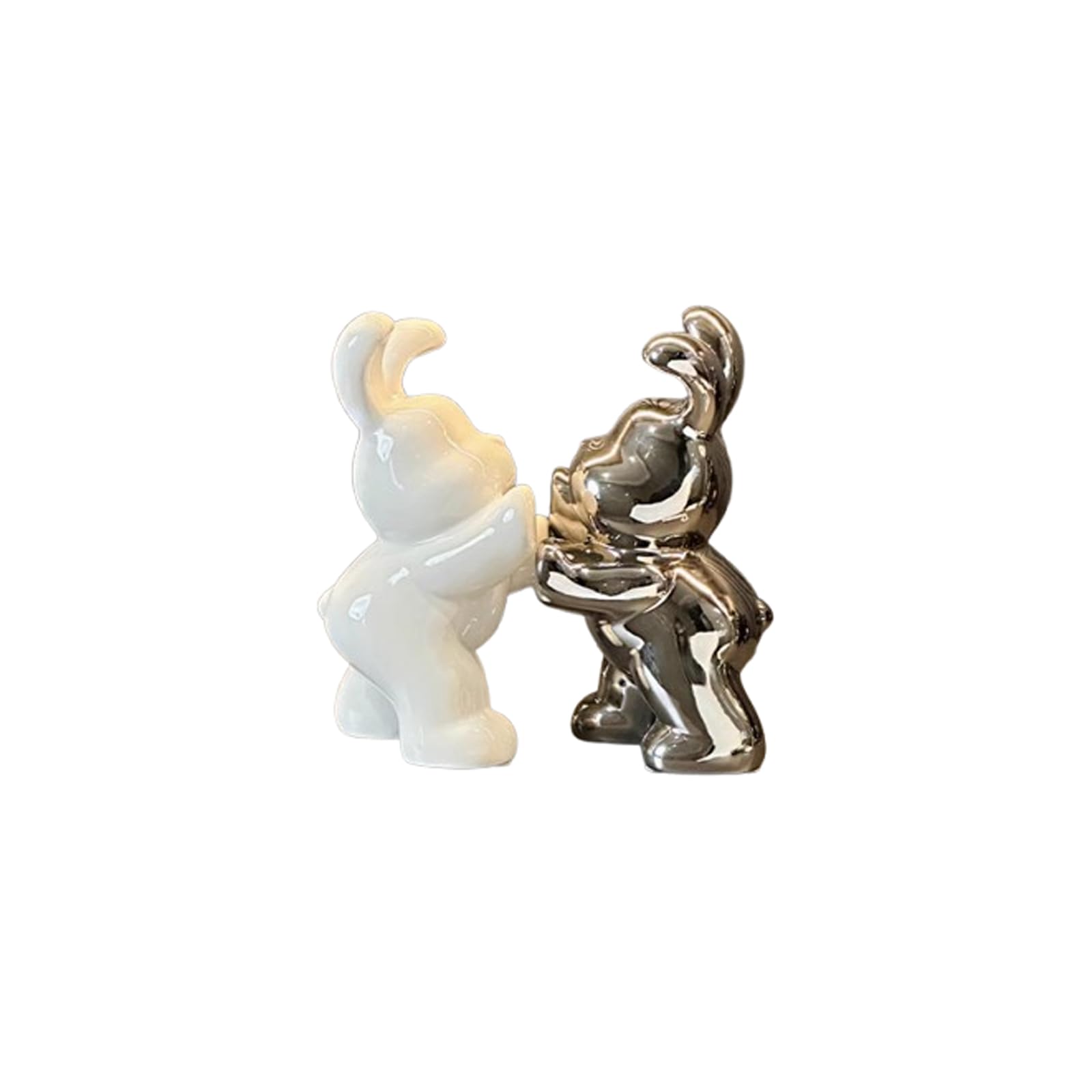 Kreatywne podpórki do książek w kształcie królika na półki 2 szt. Ceramiczne Nowoczesne dekoracyjne stojaki figurki zwierząt(Silver)