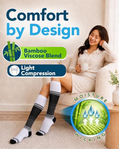Image of Doctor's Select Bamboo Viscose Light Compression Socks for Women & Men - 3 Pairs, 8-15 mmHg Compression Socks, Knee High