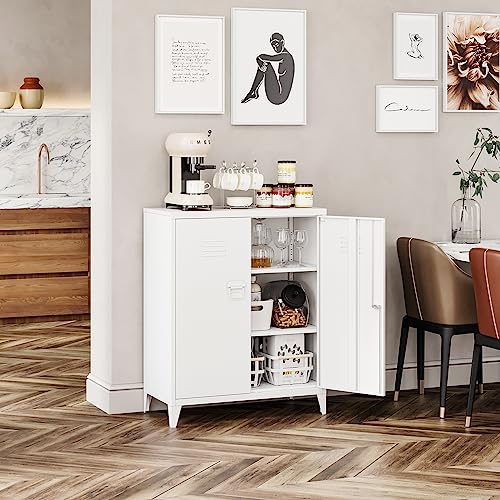 Miiiko Metal Locker With 2 Doors, White Storage Sideboard Accent Cabinets For Kitchen, Pantry, Home Office And Garage #TOP5