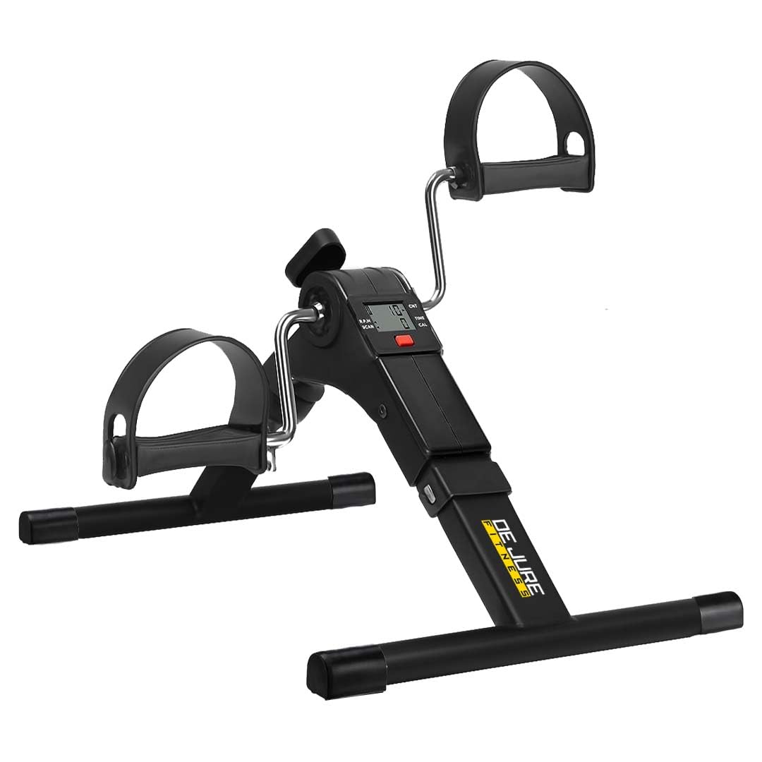 De Jure Fitness Mini Cycle Pedal Exerciser with Adjustable Resistance & LCD Display | Compact Folding Design | Silent & Smooth Pedaling | Arm & Leg Exercise Bike for Seniors, Adults & Physiotherapy