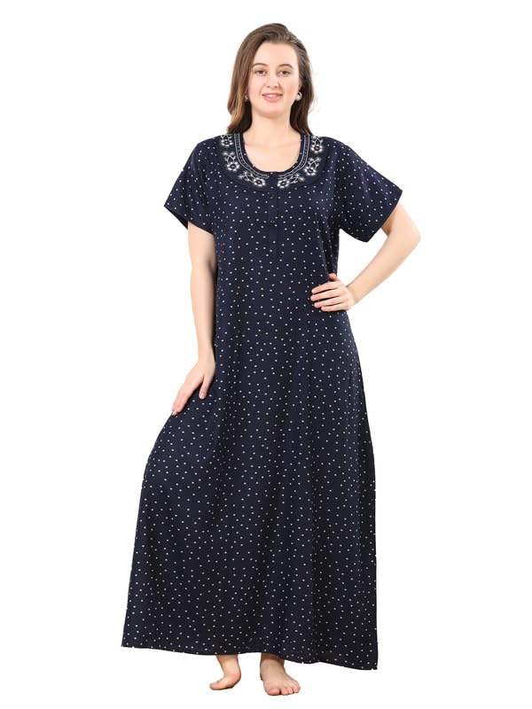 Women's Printed Alpine Nighty | Soft & Cozy Fabric | Regular Fit Full-Length Nightgown with Short Sleeves & Pockets - (CSCA03B)-image-24