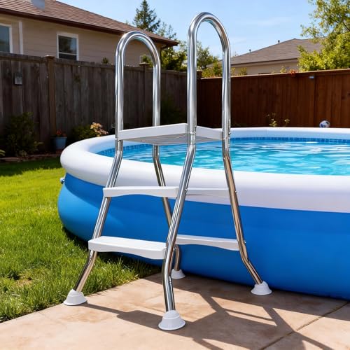 Escalera para piscina elevada de acero inoxidable y plástico miniatura 1