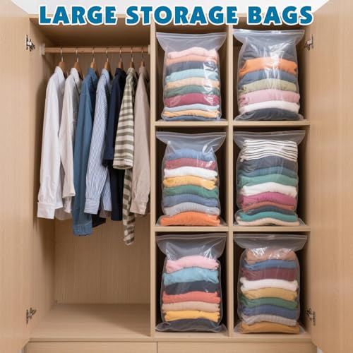 20 Pack Large 5 Gallon Storage Bags with Zipper Top, 18 x 24 inch Zipper Bags, Clear Plastic Bag for Storage, Reusable, Sealable Storage Bag for Clothes, Travel & Moving, Double-sided Thickness 4 Mil