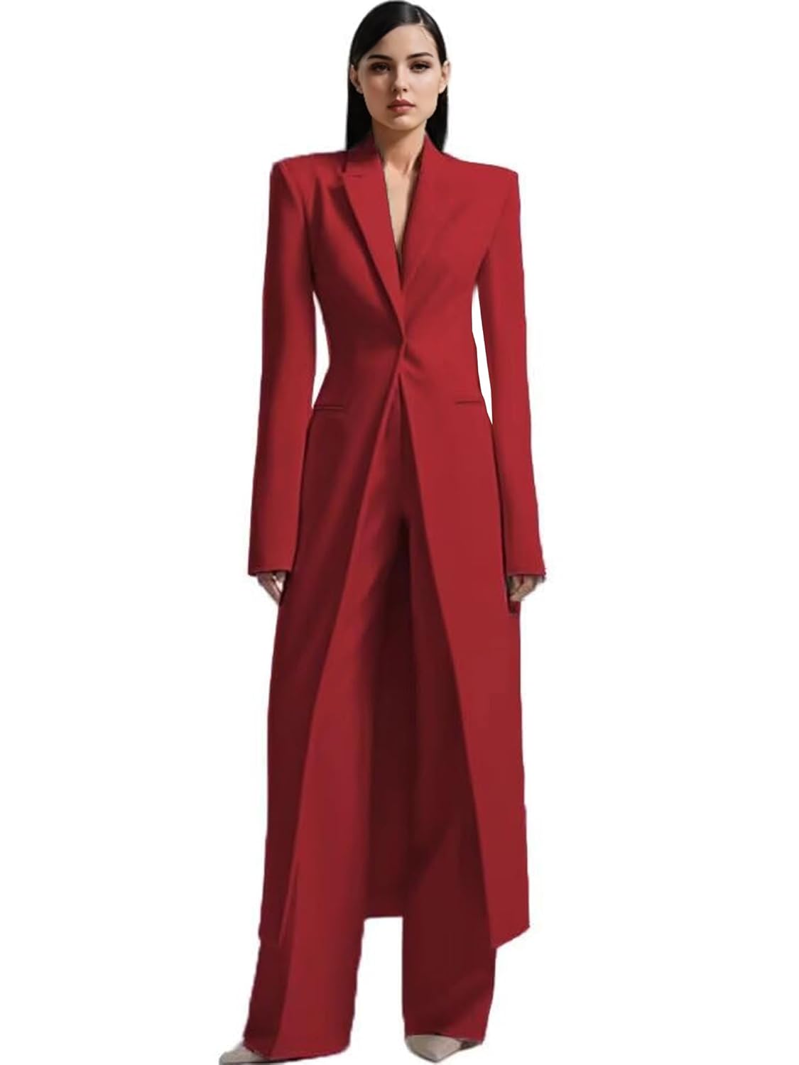 Womens Suit 2 Piece Slim Fit Outfits Casual Long Blazer Jacket Set Lady Formal Wedding High Waisted Pants
