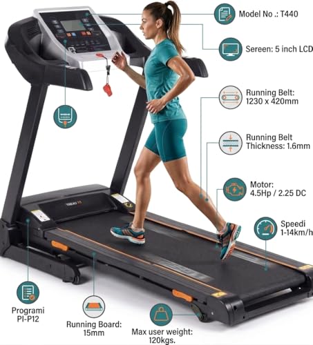Image of Motorised Treadmill 150kg Weight capicity for Home Gym, Electric Running Machine with Digital Display, 6.5 hp Motor, 18km /h top Speed, Air Cushion Layer (1 Year Warranty) (T440)