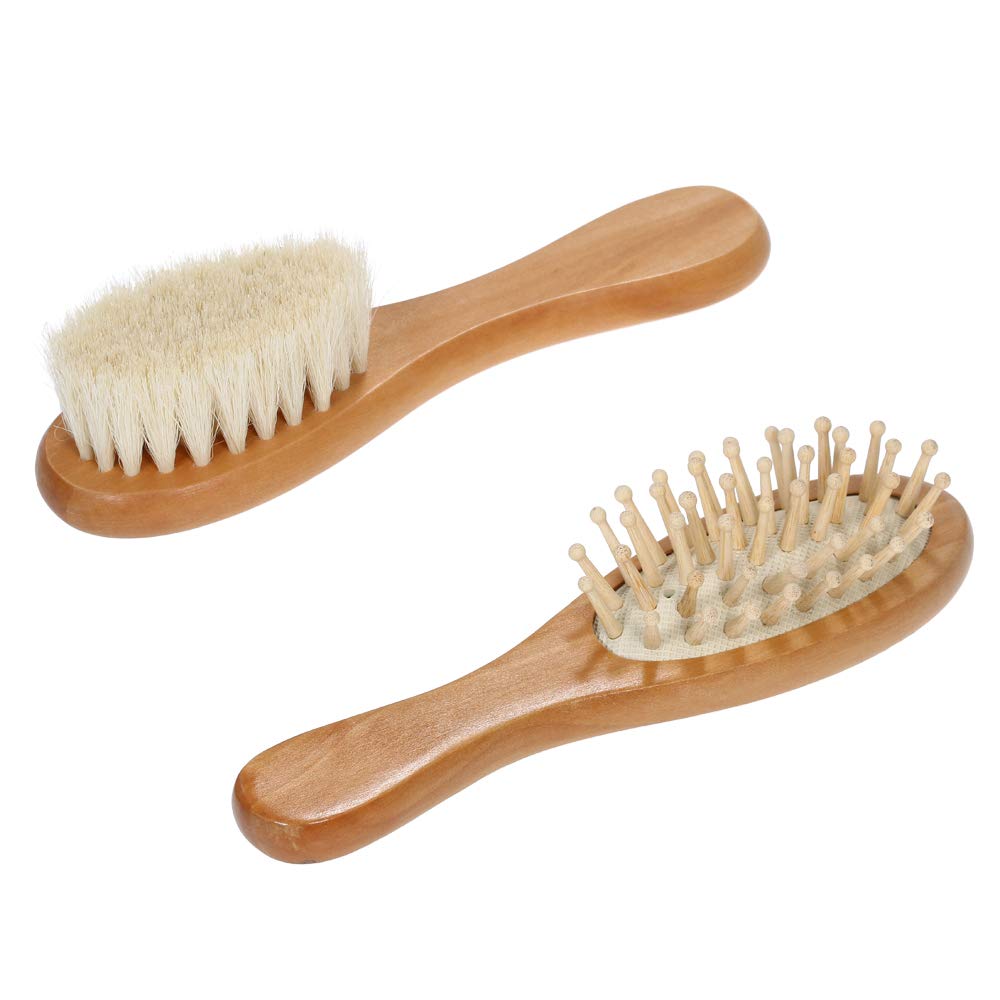 2pcs/Set Wooden Baby Hair Brush Set Natural Soft Goat