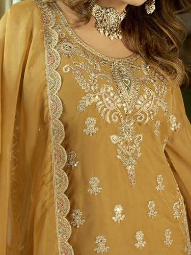 Image of INDO ERA Women's Organza Embroidered Sequinned Kurta & Pant with Dupatta Set | Women Kurta Sets With Dupatta Cotton