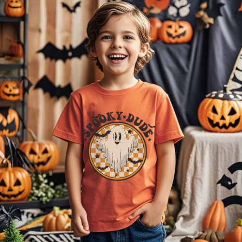 Boys Girls Halloween Shirts Toddler Short Sleeve Pumpkin Spooky Dude Bat Tee Tops T-Shirts4