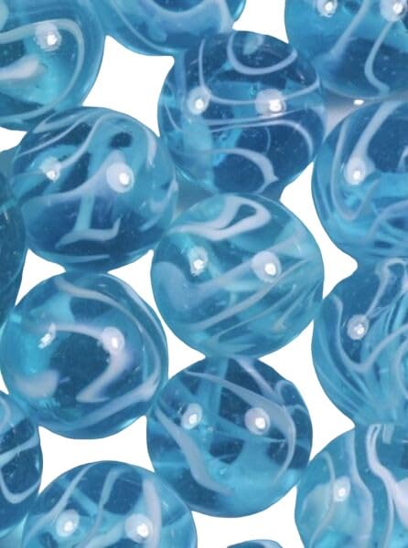 Bulk PK 50 Oxygen 16mm Glass Player Marbles 5/8'' Transparent Blue w White Swirls
