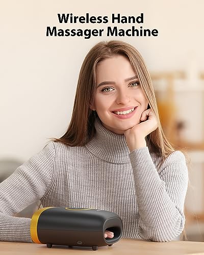 Image of CINCOM Upgraded Hand Massager - Cordless & Portable Hand Massager with Heat & Compression for Arthritis and Carpal Tunnel Relief from Wrist to Palm and Finger (Yellow)