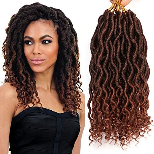 Wavy Faux Locs Crochet Braids With Curly Ends 6 Packs Goddess Locs 12 Inch Short Synthetic Crochet Hair Extension Curly Dreadlocks Free Ends (1B/30#)