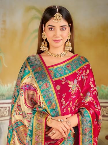 Image of Glory Sarees Women's Luxurious Dola Pure Silk Original Saree Position Print Work Madhubani Inspired Motifs Banarasi Kanjivaram Style Saree With Blouse Piece (Elegant101 Parent)