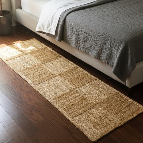 Image of Jute Braided Natural Hand Woven & Reversible Rug for Living Room Kitchen Entryway, Farmhouse Rustic Burlap Carpet Floor Mat (jutebox, 2X8-feet)