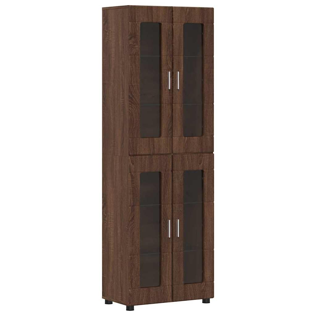 Armoire aux lignes épurées Florin meuble haut aspect chêne marron 60 cm pour rangement salon