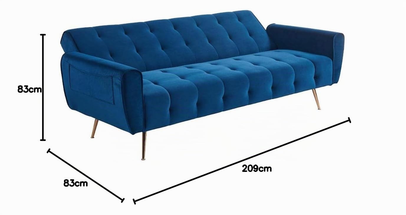 Vente-unique Canapé 3 Places Convertible clic-clac en Velours POLANI - Bleu Nuit