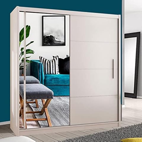 Mn Furniture Modern Double Sliding Door Wardrobe VISION Grey, Black, White 150cm 203cm (150cm, White) Cover