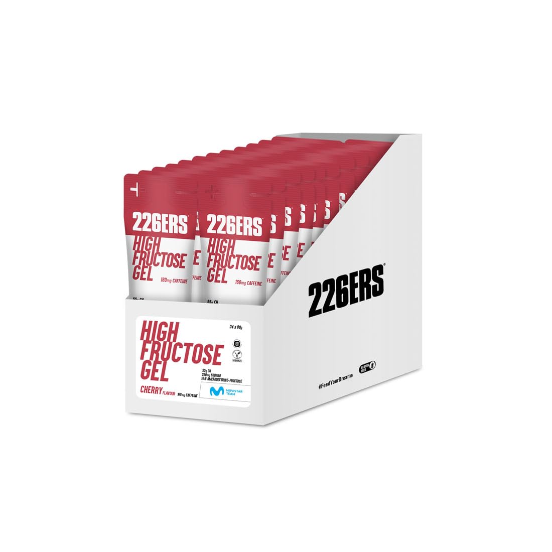 226ERS - High Fructose Gel, Energiegel für Sportler, mit Maltodextrin und Fruktose, mit 100 mg Koffein, Vegan und Glutenfrei, Kohlenhydratzufuhr, Geschmack Kirsche, 24 Gele x 80 g