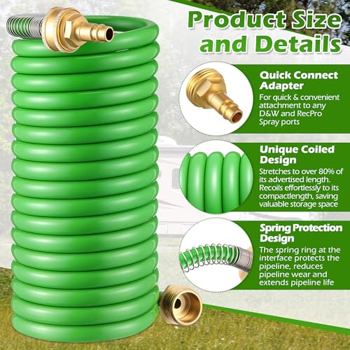 Image of RV Exterior Shower Hose, 15FT Green Coil Water Hose with 1 /2 inch Quick Connect Adapter, Recoils to 9 inch, Weather Resistant Recoil Garden Camper Tube for RV Outdoor Shower, Garden Use, 3 /4 inch Fitting