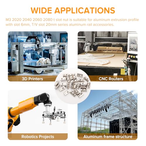 Lyeteung 25 Stücke 20 Serie M3 T-Federmuttern, Roll-In Feder T-Nuts, Halbrunde Rolle in Feder T-Nut, für Europäische Standard 20 Serie 6 mm T-Nut-Aluminium-Extrusionsprofil