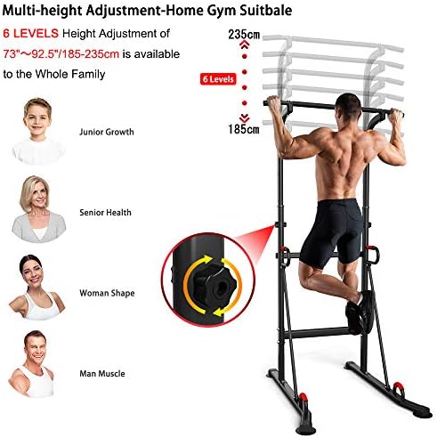 syzythoy Power Tower Height Adjustable Pull Up Bar & Dip Station Pull Up Station Fitness Strength Training Exercise Equipment for Home Gym 330LBS