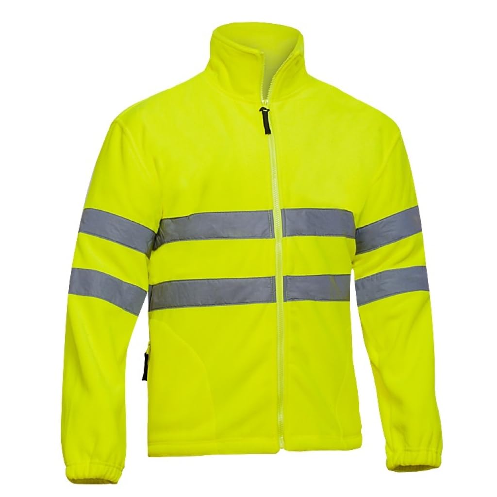 Polaire HV jaune | Haute-Visibilité | Deux poches frontales zippées | Fermeture centrale zippée | Bandes réfléchissantes | Taille ajustable | Usage Professionnel | Jaune Fluo | De XS au 4XL