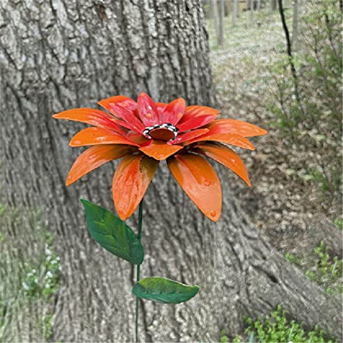 BOOFIRE Daylily Flower Garden Stakes Decor,Father's Day Metal Flower Stakes Outdoor Decor Waterproof Metal Art Simulation Plant Pick Flower for Lawn Yard Patio (Orange)