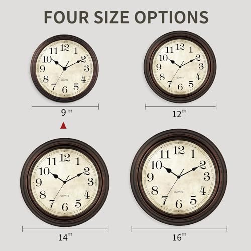 HYLANDA Wall Clock, 9 Inch Silent Non Ticking Classic Battery Operated Clocks, Decorative for Living Room, Bedrooms, Bathroom, Kitchen Office (Bronze) - Image 4