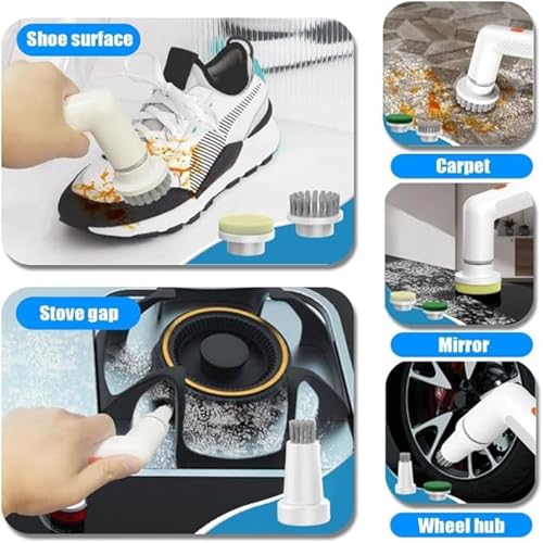 Pocket Pony Scrubber, Cordless Detachable Electric Spin Scrubber, Portable Handheld Cleaning Brush as Seen on TV with Multiple Replaceable Heads for Bathroom, Kitchen and Windows (Black) - Image 4