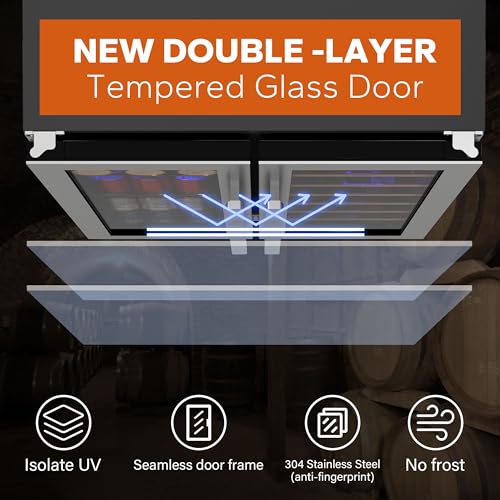 Ca'Lefort 24 Inch Wine and Beverage Refrigerator, 60 Can and 20 Bottle Wine Fridge 36-72°F, 3 LED Dual Zone Wine Cooler with Glass Door, Built-in Compressor Refrigerator for Home/Kitchen (4.10 cu.ft)