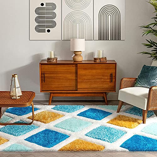 Image of SWEET HOMES Super Ultra Soft 3D Shaggy Handcrafted Anti-Skid Silk Touch Rectangular Carpet, Size 3X5 Feet, Colour, Green /Yellow