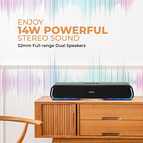 Image of pTron Fusion One 14W Bluetooth Soundbar Speaker, 20Hrs Playback Time, Vivid 10 RGB Modes, Mini Soundbar for Phones /TV /Laptops /Tablets, Multi Modes BT5.3 /3.5mm Aux /TF Card /USB / (Obsidian)