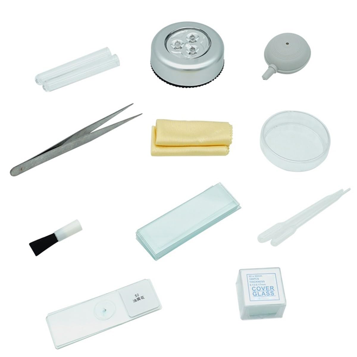 Microscope Observation Microscope Accessories Set Tube Cover Slide Section(11 Piece Set)