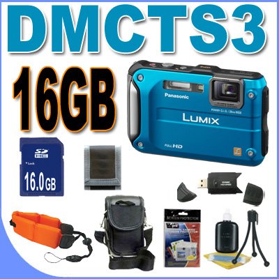 Panasonic Lumix DMC-TS3 12.1 MP Rugged/Waterproof Digital Camera (Blue) BigVALUEInc Accessory Saver 16GB HD Bundle