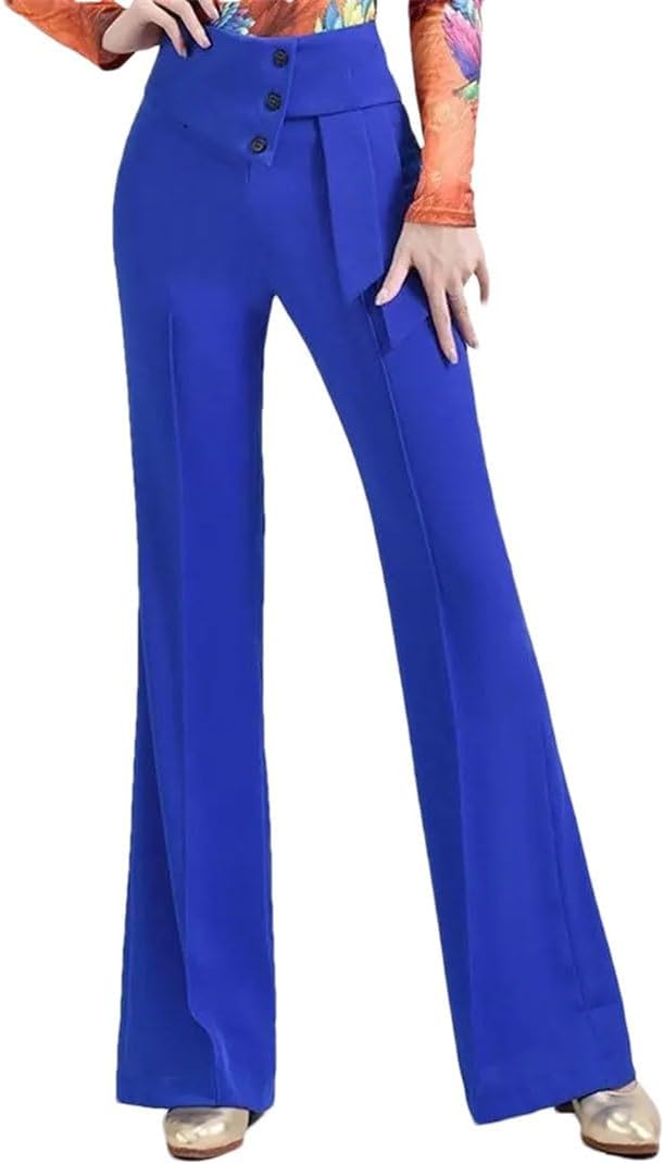 Women Temperament High Waist Wide Leg Solid Button Dance Straight Pants