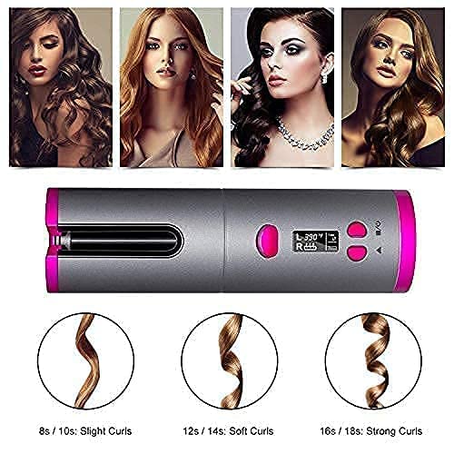 Image of Cordless Automatic Hair Curler - Portable Curling Iron With LCD Temperature Display, Fast Heating, Auto Rotating, USB Rechargeable for Travel and Home (F2)