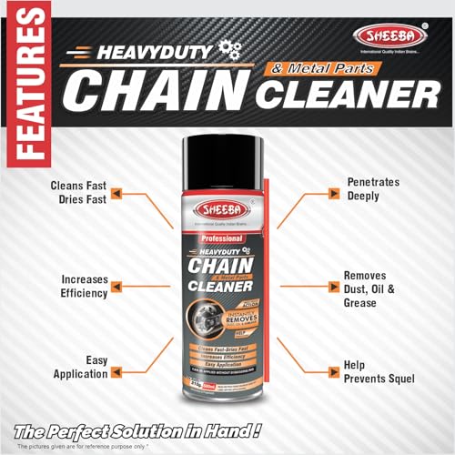 Image of SHEEBA Bike Chain Cleaner and For Metal Parts I Heavy Duty Spray I Effectively Removes Dust, Oil, Grease I Cleans Fast - Dries Fast I Easy Application I Increases Performance I 500mL Pack.