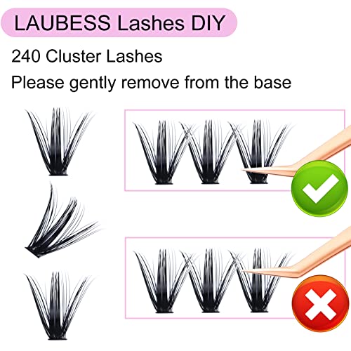Image of Lash Extension Kit LAUBESS Lash Clusters Kit Cluster Eyelash Extensions Kit Eyelash Clusters Lash Bond and Seal Waterproof Tweezers Brush Lash Glue Remover (Kit 50D-C-Mix9-16)