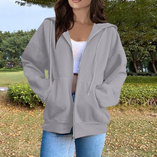 Womens Zip Up Hoodies Oversized Sweatshirts 2025 Fall Winter Fashion Long Sleeve Casual Lightweight Y2K Hooded Jacket2