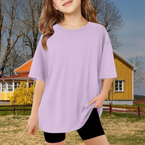 Girls Shirts Short Sleeve Cotton Soft Plain Solid Pure Color Tops Tee Basic Loose Shirts Teens Summer Casual Clothes4