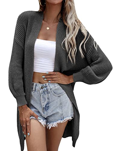 Soly Hux Women's Open Front Long Sleeve Cardigan Ribbed Knit Sweater Tops Solid Grey S #TOP14