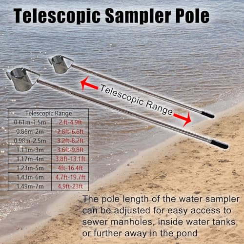 Teleskop-Wasser-Probenehmer-Kit, 304 Edelstahl-tiefes Brunnen-Beabtast-Werkzeug mit Schwenkbecher für Rivers Lakes Pools Kanalinspektion Tragbare Laborausrüstung